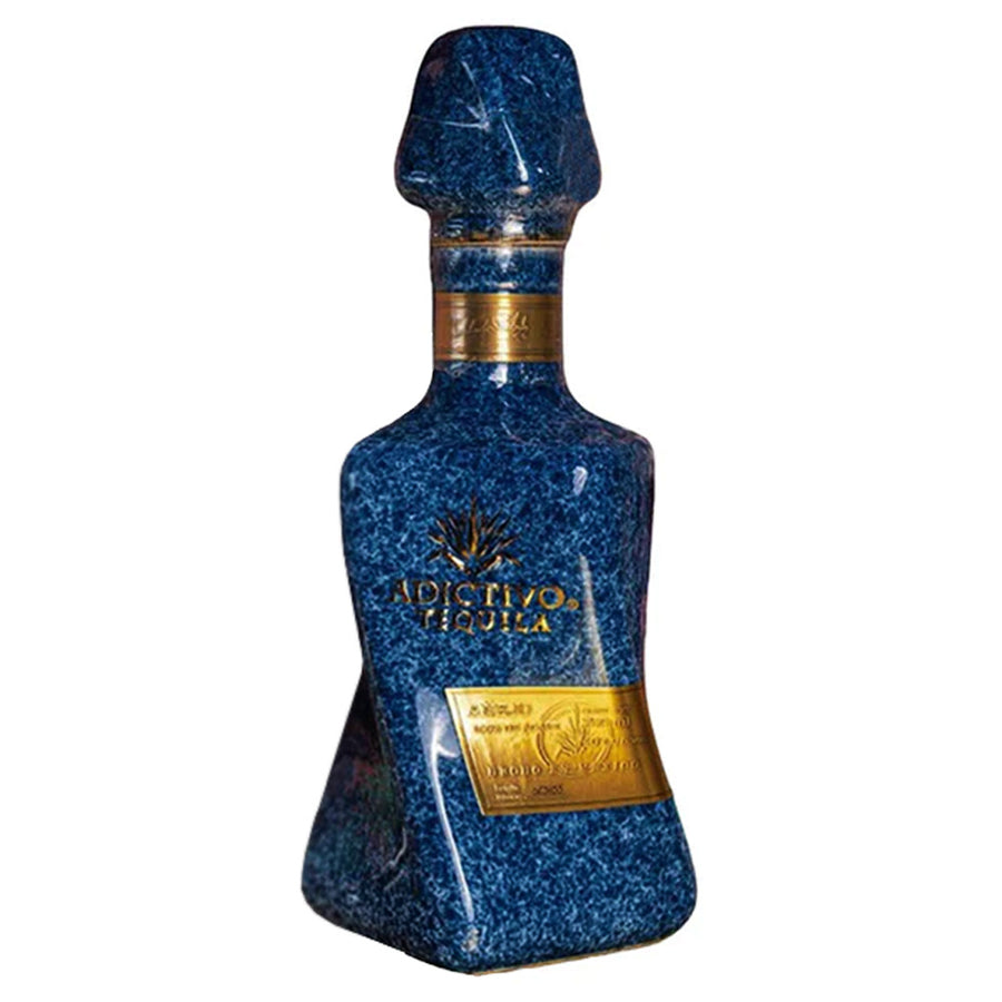 Adictivo Anejo Tequila Blue Ceramic Bottle