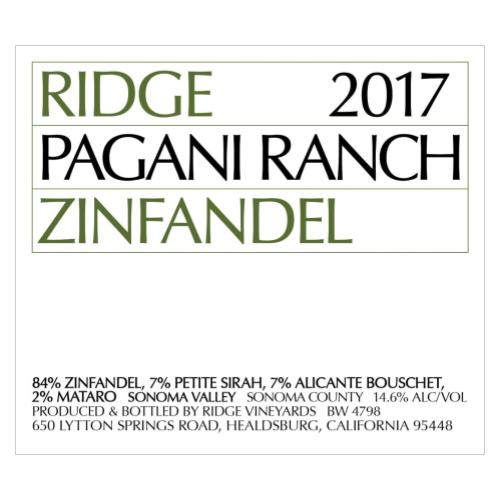 Ridge Pagani Ranch ZInfandel 2017